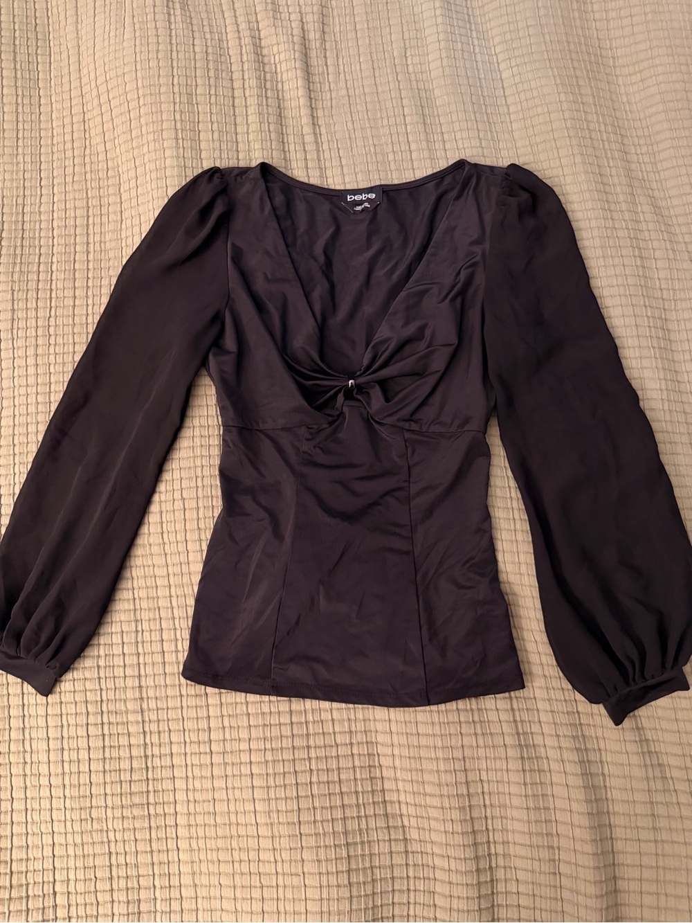 bebe satin black long sleeve top